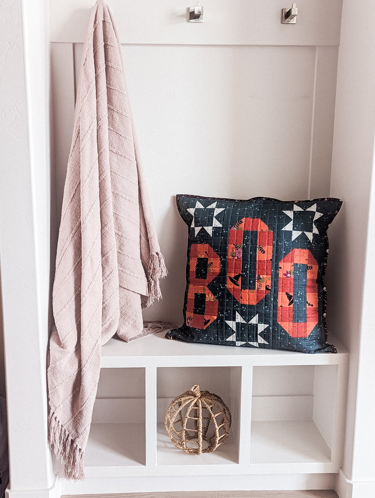 BOO! A new version of the Boo mini quilt, plus how to turn it into a pillow cover